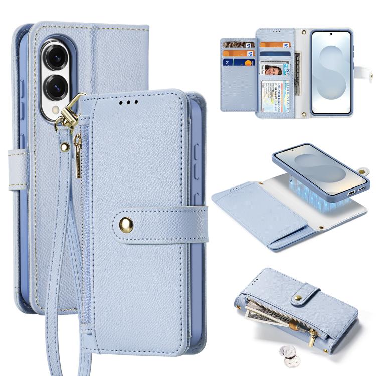 For Samsung Galaxy S25 Edge 5G DUX DUCIS Lawa Series 2 in 1 Wallet Zipper Detachable MagSafe Phone Case with Lanyard(Light Blue) by DUX DUCIS