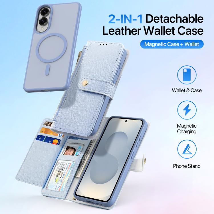 For Samsung Galaxy S25 Edge 5G DUX DUCIS Lawa Series 2 in 1 Wallet Zipper Detachable MagSafe Phone Case with Lanyard(Light Blue) by DUX DUCIS