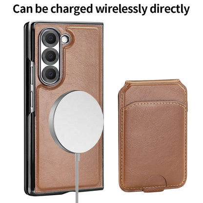 For Samsung Galaxy Z Fold5 VIETAO Integrated MagSafe RFID Detachable Card Bag PU Phone Case(Brown) by VIETAO