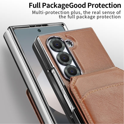 For Samsung Galaxy Z Fold5 VIETAO Integrated MagSafe RFID Detachable Card Bag PU Phone Case(Brown) by VIETAO