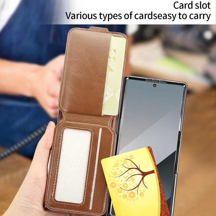 For Samsung Galaxy Z Fold5 VIETAO Integrated MagSafe RFID Detachable Card Bag PU Phone Case(Brown) by VIETAO