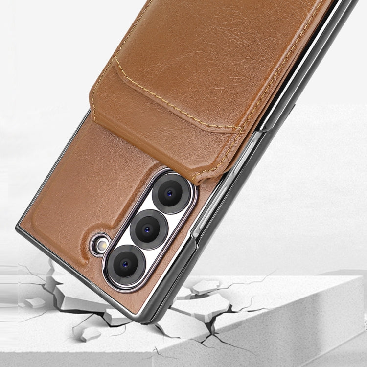 For Samsung Galaxy Z Fold5 VIETAO Integrated MagSafe RFID Detachable Card Bag PU Phone Case(Brown) by VIETAO