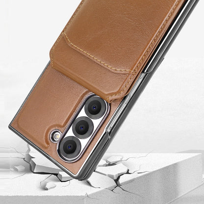 For Samsung Galaxy Z Fold5 VIETAO Integrated MagSafe RFID Detachable Card Bag PU Phone Case(Brown) by VIETAO
