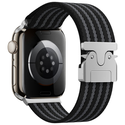 For Apple Watch 46mm / 49mm / 45mm / 44mm Parachute Buckle 4-Stripe Braided Nylon Watch Band(Black Grey) by bashfashion