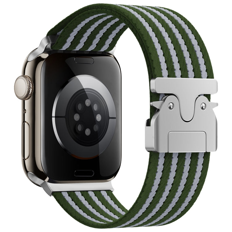 For Apple Watch 46mm / 49mm / 45mm / 44mm Parachute Buckle 4-Stripe Braided Nylon Watch Band(Green White) by bashfashion