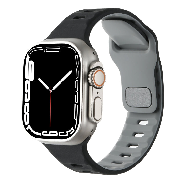For Apple Watch 46mm / 49mm / 45mm / 44mm Horizontal Stripes Two-Color Silicone Watch Band(Black Grey) by bashfashion