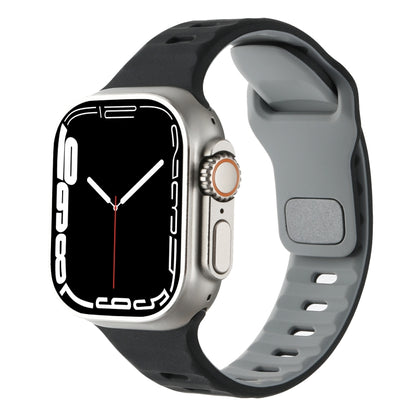 For Apple Watch 46mm / 49mm / 45mm / 44mm Horizontal Stripes Two-Color Silicone Watch Band(Black Grey) by bashfashion