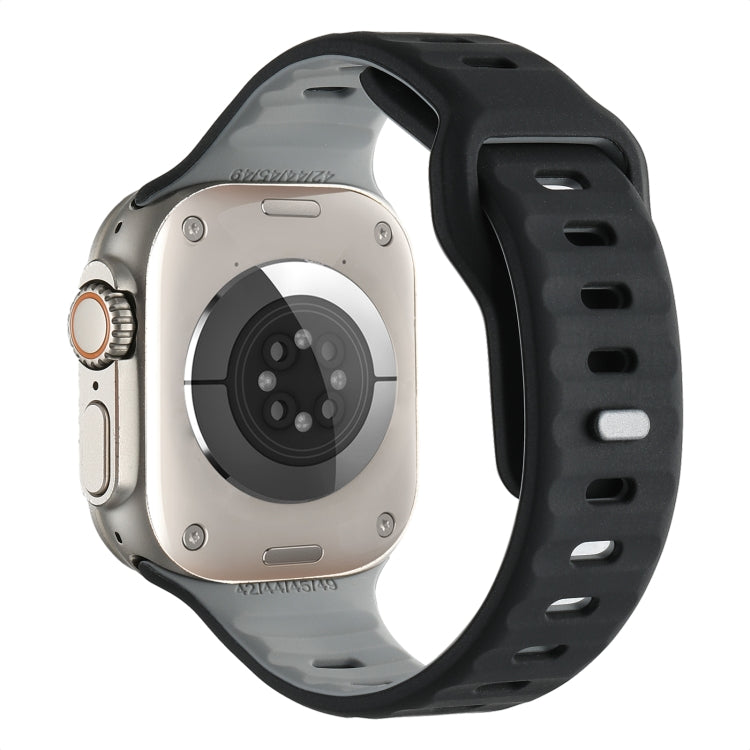 For Apple Watch 46mm / 49mm / 45mm / 44mm Horizontal Stripes Two-Color Silicone Watch Band(Black Grey) by bashfashion