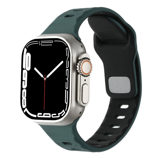 For Apple Watch 46mm / 49mm / 45mm / 44mm Horizontal Stripes Two-Color Silicone Watch Band(Deep Green Black) by bashfashion