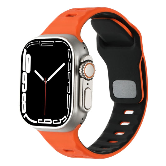 For Apple Watch 46mm / 49mm / 45mm / 44mm Horizontal Stripes Two-Color Silicone Watch Band(Orange Black) by bashfashion