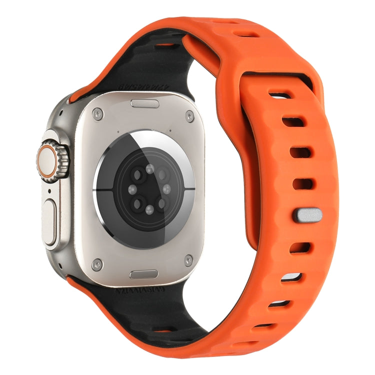For Apple Watch 46mm / 49mm / 45mm / 44mm Horizontal Stripes Two-Color Silicone Watch Band(Orange Black) by bashfashion