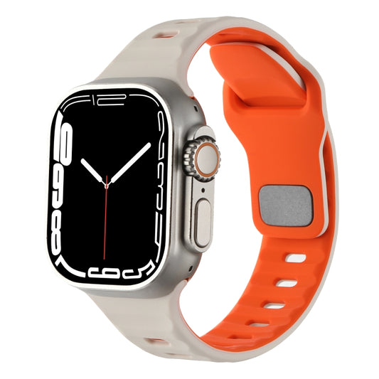 For Apple Watch 46mm / 49mm / 45mm / 44mm Horizontal Stripes Two-Color Silicone Watch Band(Starlight Orange) by bashfashion