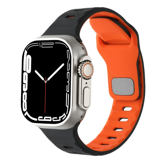 For Apple Watch 46mm / 49mm / 45mm / 44mm Horizontal Stripes Two-Color Silicone Watch Band(Black Orange) by bashfashion
