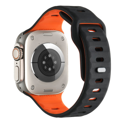 For Apple Watch 46mm / 49mm / 45mm / 44mm Horizontal Stripes Two-Color Silicone Watch Band(Black Orange) by bashfashion