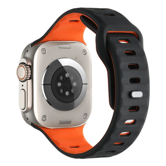 For Apple Watch 46mm / 49mm / 45mm / 44mm Horizontal Stripes Two-Color Silicone Watch Band(Black Orange) by bashfashion
