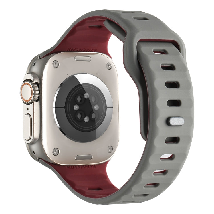 For Apple Watch 46mm / 49mm / 45mm / 44mm Horizontal Stripes Two-Color Silicone Watch Band(Grey Wine Red) by bashfashion