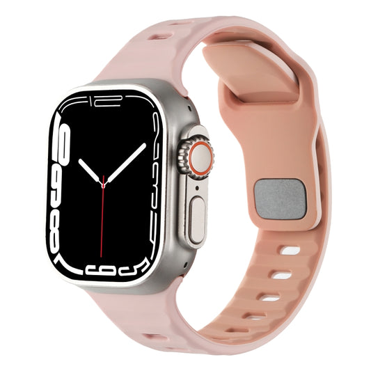 For Apple Watch 46mm / 49mm / 45mm / 44mm Horizontal Stripes Two-Color Silicone Watch Band(Pink Sand) by bashfashion
