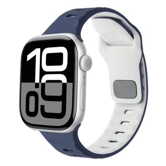 For Apple Watch 42mm / 41mm / 40mm / 38mm Horizontal Stripes Two-Color Silicone Watch Band(Midnight Blue White) by bashfashion