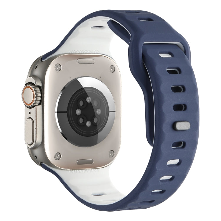 For Apple Watch 42mm / 41mm / 40mm / 38mm Horizontal Stripes Two-Color Silicone Watch Band(Midnight Blue White) by bashfashion