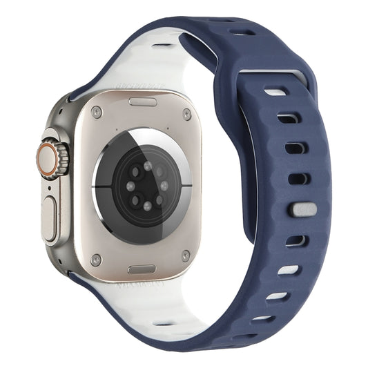 For Apple Watch 42mm / 41mm / 40mm / 38mm Horizontal Stripes Two-Color Silicone Watch Band(Midnight Blue White) by bashfashion