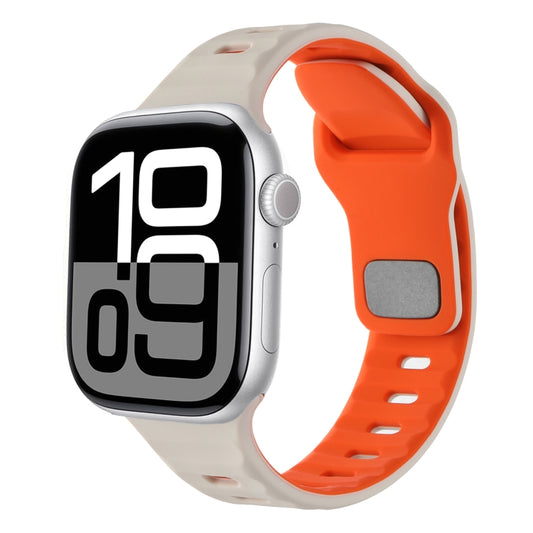 For Apple Watch 42mm / 41mm / 40mm / 38mm Horizontal Stripes Two-Color Silicone Watch Band(Starlight Orange) by bashfashion