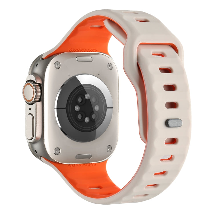 For Apple Watch 42mm / 41mm / 40mm / 38mm Horizontal Stripes Two-Color Silicone Watch Band(Starlight Orange) by bashfashion