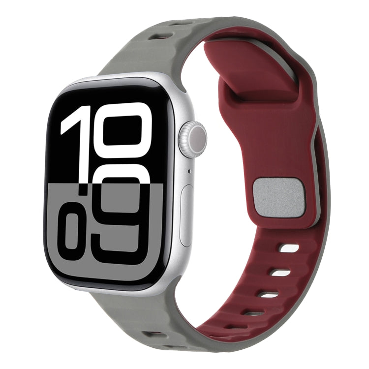 For Apple Watch 42mm / 41mm / 40mm / 38mm Horizontal Stripes Two-Color Silicone Watch Band(Grey Wine Red) by bashfashion