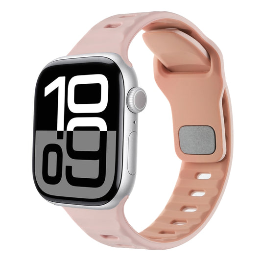 For Apple Watch 42mm / 41mm / 40mm / 38mm Horizontal Stripes Two-Color Silicone Watch Band(Pink Sand) by bashfashion