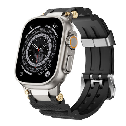 For Apple Watch 46mm / 49mm / 45mm / 44mm Cool Dual-Row Holes Silicone Watch Band(Black Silver) by bashfashion