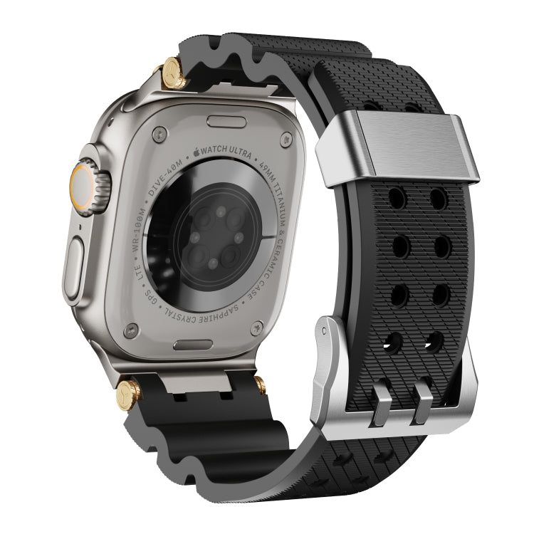 For Apple Watch 46mm / 49mm / 45mm / 44mm Cool Dual-Row Holes Silicone Watch Band(Black Silver) by bashfashion