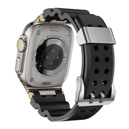 For Apple Watch 46mm / 49mm / 45mm / 44mm Cool Dual-Row Holes Silicone Watch Band(Black Silver) by bashfashion