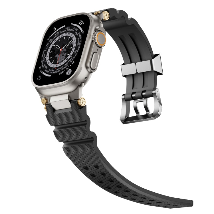 For Apple Watch 46mm / 49mm / 45mm / 44mm Cool Dual-Row Holes Silicone Watch Band(Black Silver) by bashfashion