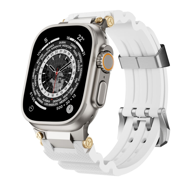 For Apple Watch 46mm / 49mm / 45mm / 44mm Cool Dual-Row Holes Silicone Watch Band(White Silver) by bashfashion