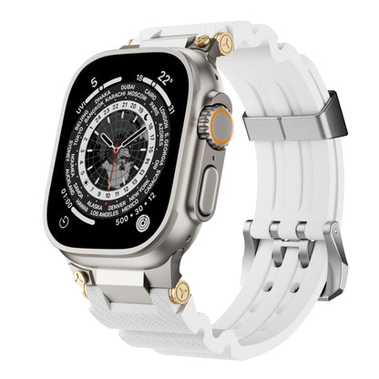 For Apple Watch 46mm / 49mm / 45mm / 44mm Cool Dual-Row Holes Silicone Watch Band(White Silver) by bashfashion