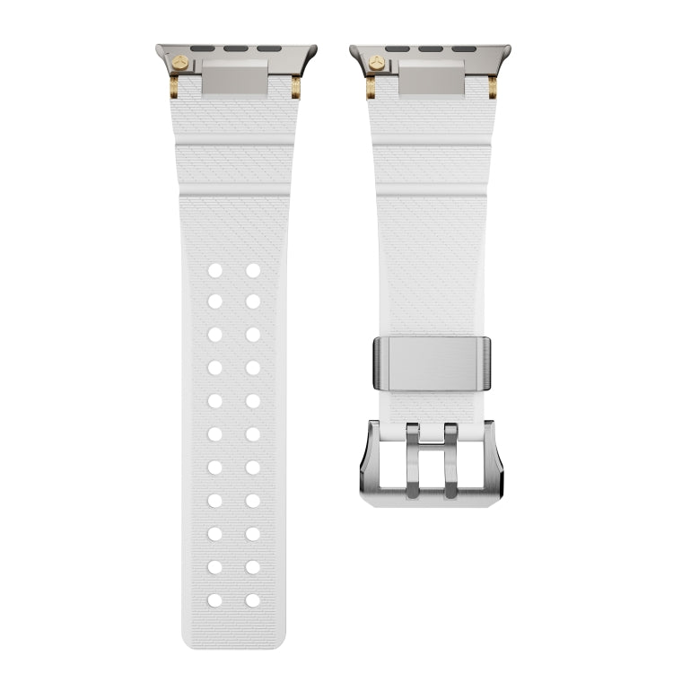 For Apple Watch 46mm / 49mm / 45mm / 44mm Cool Dual-Row Holes Silicone Watch Band(White Silver) by bashfashion