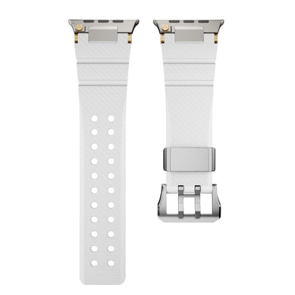 For Apple Watch 46mm / 49mm / 45mm / 44mm Cool Dual-Row Holes Silicone Watch Band(White Silver) by bashfashion