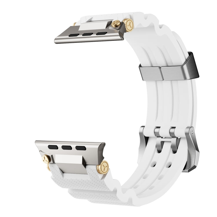 For Apple Watch 46mm / 49mm / 45mm / 44mm Cool Dual-Row Holes Silicone Watch Band(White Silver) by bashfashion