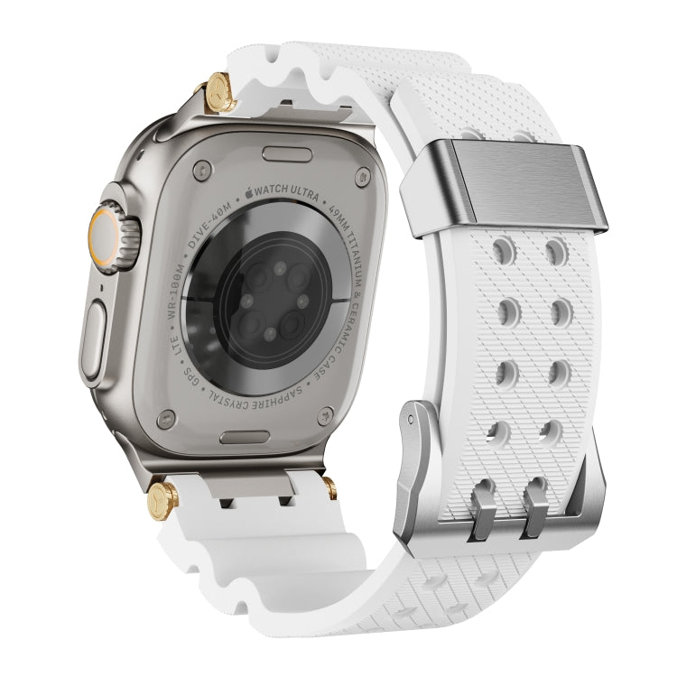For Apple Watch 46mm / 49mm / 45mm / 44mm Cool Dual-Row Holes Silicone Watch Band(White Silver) by bashfashion
