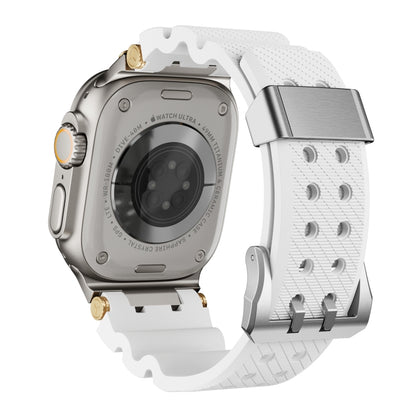 For Apple Watch 46mm / 49mm / 45mm / 44mm Cool Dual-Row Holes Silicone Watch Band(White Silver) by bashfashion