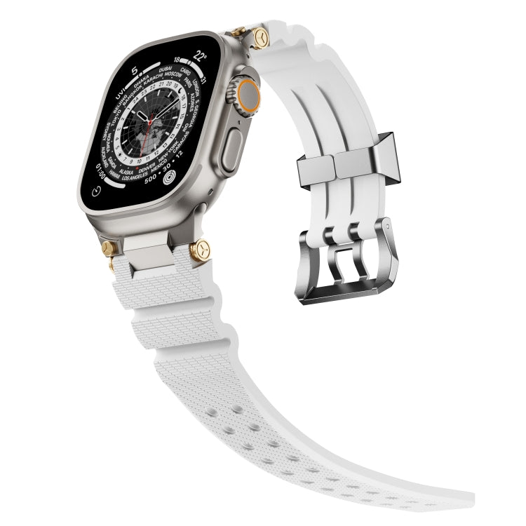 For Apple Watch 46mm / 49mm / 45mm / 44mm Cool Dual-Row Holes Silicone Watch Band(White Silver) by bashfashion
