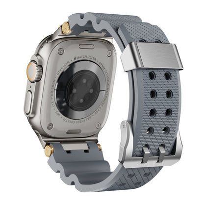 For Apple Watch 46mm / 49mm / 45mm / 44mm Cool Dual-Row Holes Silicone Watch Band(Grey Silver) by bashfashion