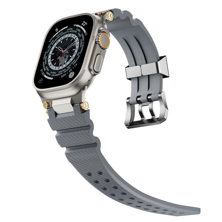 For Apple Watch 46mm / 49mm / 45mm / 44mm Cool Dual-Row Holes Silicone Watch Band(Grey Silver) by bashfashion