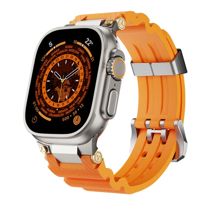 For Apple Watch 46mm / 49mm / 45mm / 44mm Cool Dual-Row Holes Silicone Watch Band(Orange Silver) by bashfashion