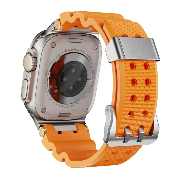 For Apple Watch 46mm / 49mm / 45mm / 44mm Cool Dual-Row Holes Silicone Watch Band(Orange Silver) by bashfashion