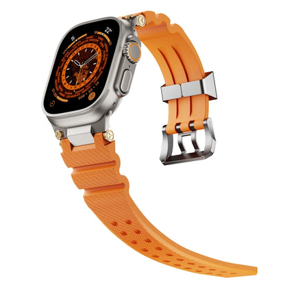 For Apple Watch 46mm / 49mm / 45mm / 44mm Cool Dual-Row Holes Silicone Watch Band(Orange Silver) by bashfashion