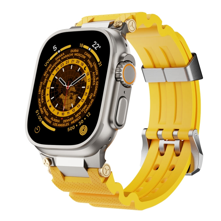 For Apple Watch 46mm / 49mm / 45mm / 44mm Cool Dual-Row Holes Silicone Watch Band(Yellow Silver) by bashfashion