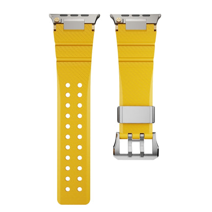 For Apple Watch 46mm / 49mm / 45mm / 44mm Cool Dual-Row Holes Silicone Watch Band(Yellow Silver) by bashfashion
