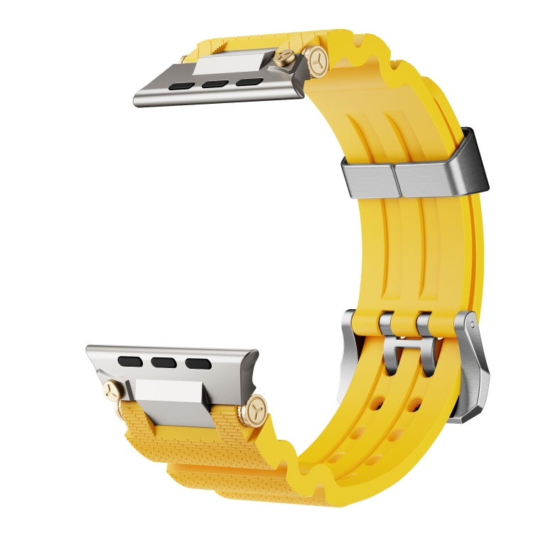 For Apple Watch 46mm / 49mm / 45mm / 44mm Cool Dual-Row Holes Silicone Watch Band(Yellow Silver) by bashfashion