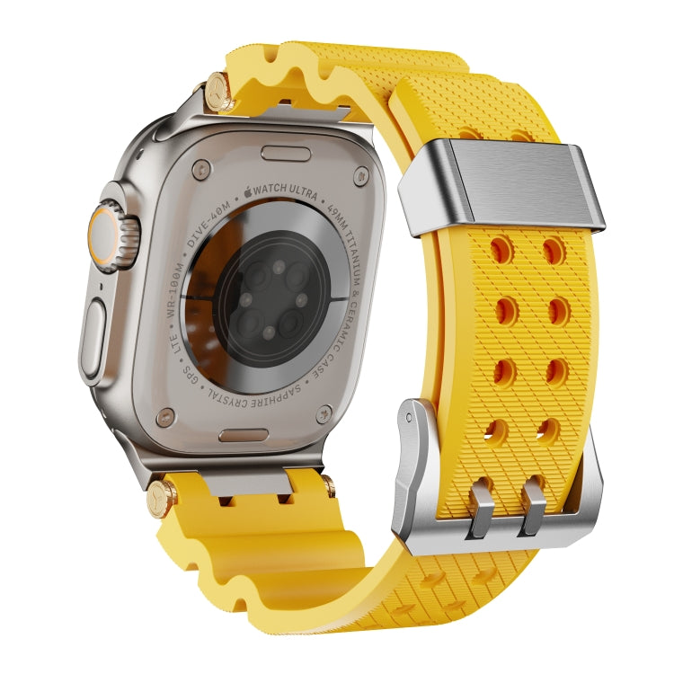 For Apple Watch 46mm / 49mm / 45mm / 44mm Cool Dual-Row Holes Silicone Watch Band(Yellow Silver) by bashfashion