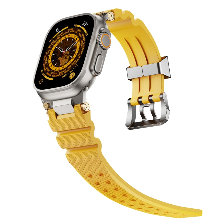 For Apple Watch 46mm / 49mm / 45mm / 44mm Cool Dual-Row Holes Silicone Watch Band(Yellow Silver) by bashfashion